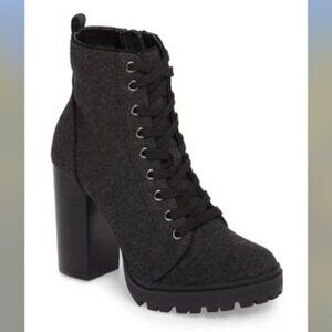 Steve Madden Laurie Lugged Platform Lace-up Bootie In Grey Flannel